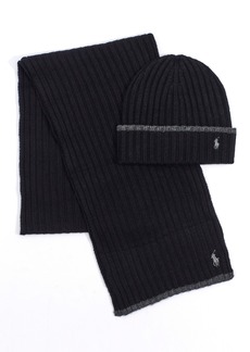 Ralph Lauren Polo Polo Ralph Lauren Men's Classic Ribbed Hat and Scarf Set - Black