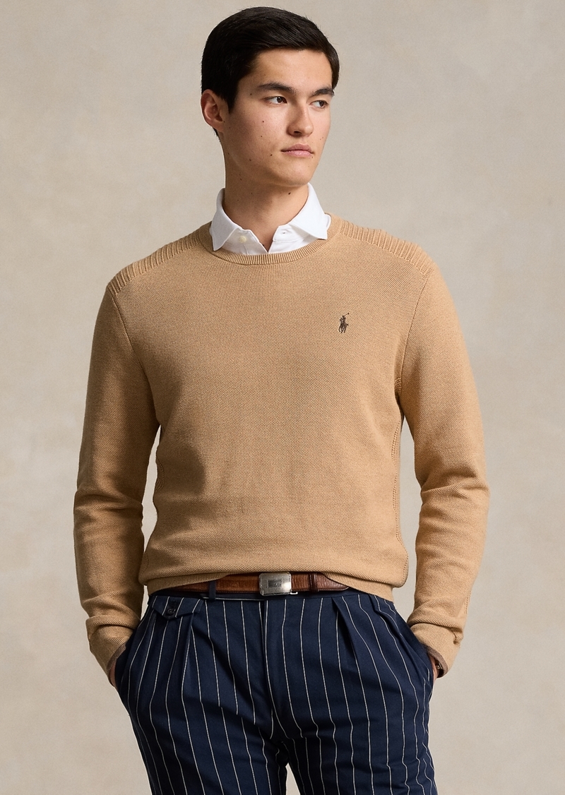 Ralph Lauren Polo Polo Ralph Lauren Men's Mesh-Knit Cotton Crewneck Sweater - Camel Melange