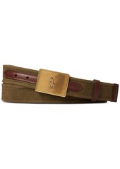 Ralph Lauren Polo Polo Ralph Lauren Men's Pony Plaque Canvas & Leather Belt - Canopy Olive/brown