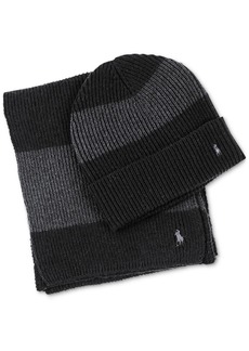 Ralph Lauren Polo Polo Ralph Lauren Men's Rugby Stripe Scarf and Hat Gift Set, 2 Piece - Black