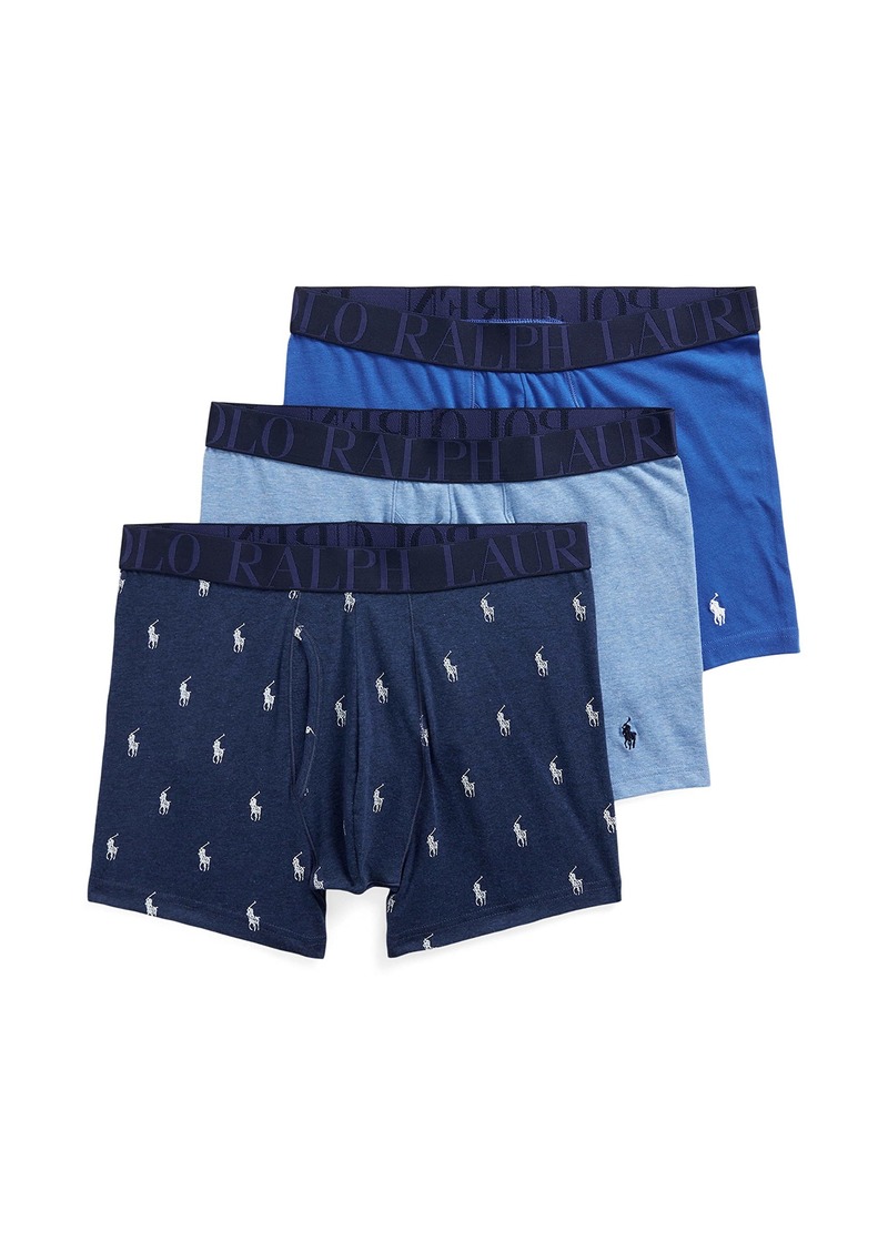 Ralph Lauren Polo POLO RALPH LAUREN Men's Stretch Classic Fit Boxer Briefs Trunks & Long Leg Available 3-Pack Pale Royal Heather/Monroe Blue Heather w/White AOPP/Blue Saturn