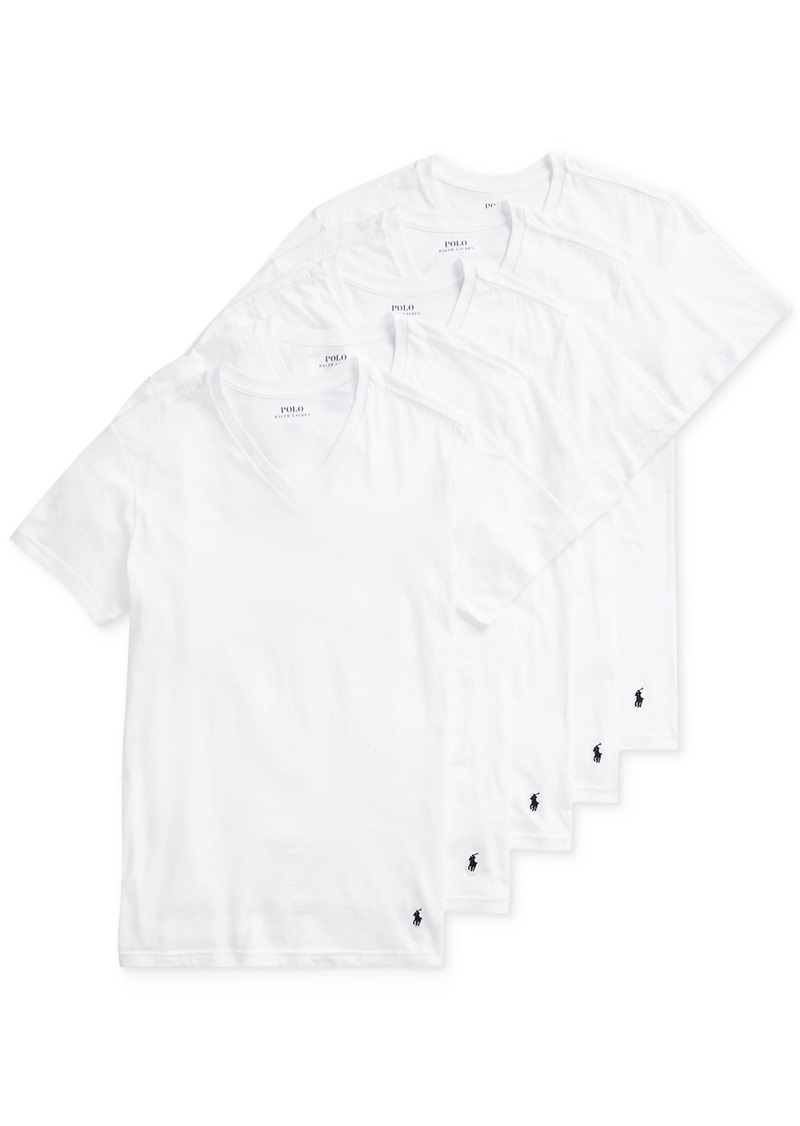 Ralph Lauren Polo Polo Ralph Lauren Men's Undershirt, Slim Fit Classic Cotton V-Neck 5 Pack - White Pack
