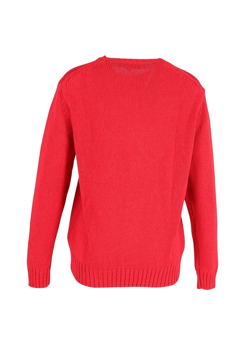 Ralph Lauren: Polo Polo Ralph Lauren Red X Browns Polo Bear Intarsia Sweater in Red Cotton