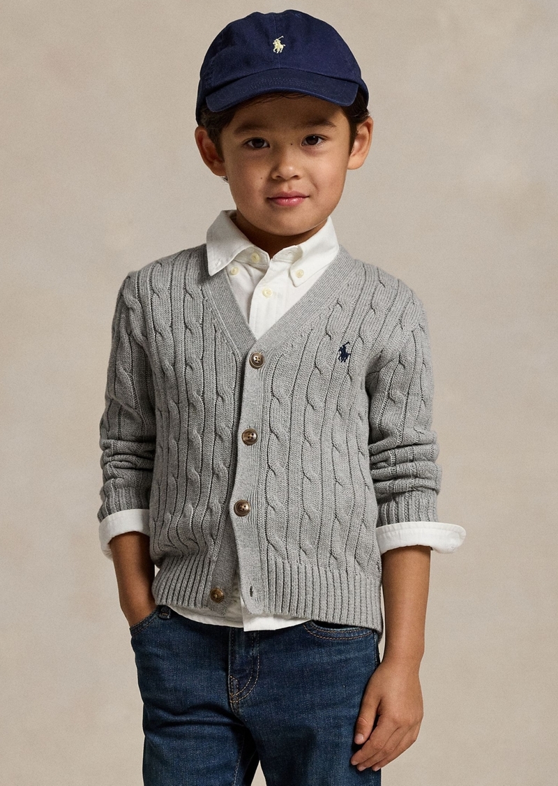 Ralph Lauren: Polo Polo Ralph Lauren Toddler and Little Boys Cable-Knit Cotton V-Neck Cardigan Sweater - Andover Heather