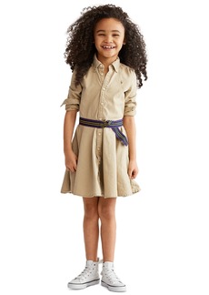 Ralph Lauren: Polo Polo Ralph Lauren Toddler and Little Girls Belted Chino Cotton Shirtdress - Classic Khaki