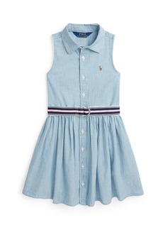 Ralph Lauren: Polo Polo Ralph Lauren Toddler and Little Girls Belted Cotton Chambray Shirtdress - Medium Wash