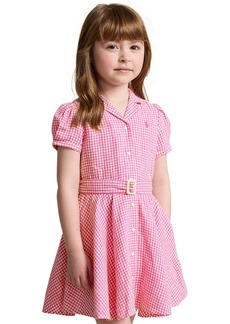Ralph Lauren: Polo Polo Ralph Lauren Toddler and Little Girls Belted Gingham Linen Dress - Belmont Pink White