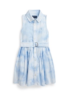 Ralph Lauren: Polo Polo Ralph Lauren Toddler and Little Girls Belted Tie Dye-Print Cotton Shirtdress - Blue Tie Dye