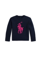 Ralph Lauren: Polo Polo Ralph Lauren Toddler and Little Girls Big Pony Cotton Sweater - RL Navy W/ College Pink