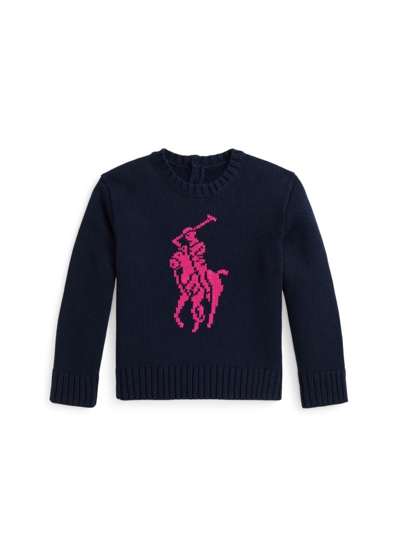 Ralph Lauren: Polo Polo Ralph Lauren Toddler and Little Girls Big Pony Cotton Sweater - RL Navy W/ College Pink