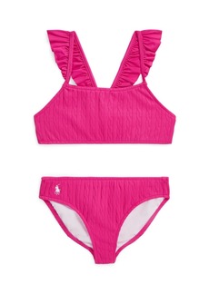 Ralph Lauren: Polo Polo Ralph Lauren Toddler and Little Girls Cable-Knit Ruffled Two-Piece Swimsuit - Bright Pink with White