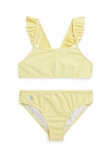Ralph Lauren: Polo Polo Ralph Lauren Toddler and Little Girls Cable-Knit Ruffled Two-Piece Swimsuit - Wicket Yellow with Blue Hyacinth