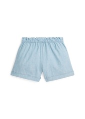 Ralph Lauren: Polo Polo Ralph Lauren Toddler and Little Girls Cotton Chambray Camp Shorts - Medium Wash
