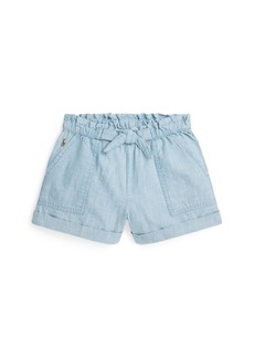 Ralph Lauren: Polo Polo Ralph Lauren Toddler and Little Girls Cotton Chambray Camp Shorts - Medium Wash
