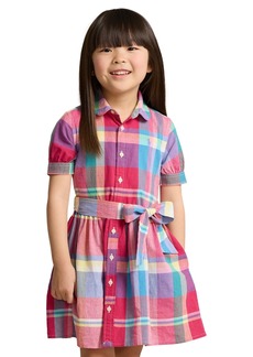 Ralph Lauren: Polo Polo Ralph Lauren Toddler and Little Girls Cotton Madras Shirtdress - Red, Pink Multi