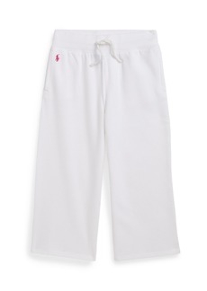 Ralph Lauren: Polo Polo Ralph Lauren Toddler and Little Girls Fleece Wide-Leg Sweatpants - White with Pink Pony Player