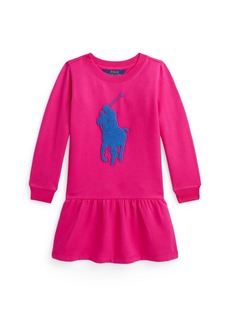 Ralph Lauren: Polo Polo Ralph Lauren Toddler and Little Girls French Knot Big Pony Fleece Dress - Bright Pink with Blue