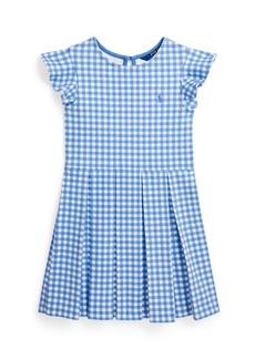 Ralph Lauren: Polo Polo Ralph Lauren Toddler and Little Girls Gingham Ruffled Ponte Fit and Flare Dress - Gingham Blue