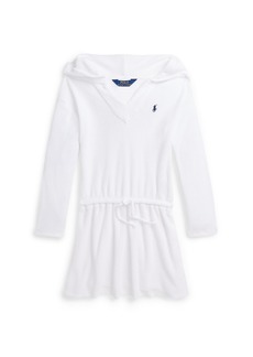 Ralph Lauren: Polo Polo Ralph Lauren Toddler and Little Girls Hooded Terry Cover-Up Swimsuit - White with Navy Pony Player
