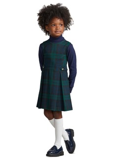 Ralph Lauren: Polo Polo Ralph Lauren Toddler and Little Girls Plaid Pleated Ponte Dress - Blackwatch with Black