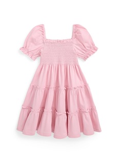 Ralph Lauren: Polo Polo Ralph Lauren Toddler and Little Girls Smocked Cotton Jersey Dress - Garden Pink with Blue Hyacinth