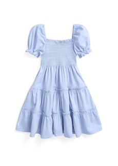 Ralph Lauren: Polo Polo Ralph Lauren Toddler and Little Girls Smocked Cotton Jersey Dress - Blue Hyacinth with White