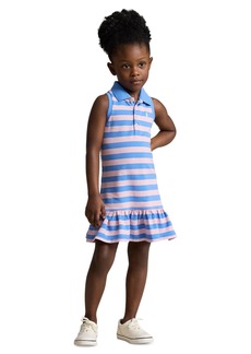 Ralph Lauren: Polo Polo Ralph Lauren Toddler and Little Girls Striped Stretch Mesh Polo Dress - Garden Pink, Harbor Island Blue