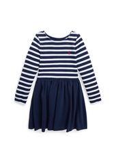 Ralph Lauren: Polo Polo Ralph Lauren Toddler and Little Girls Striped Stretch Ponte Dress - Newport Navy with White
