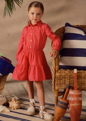 Ralph Lauren: Polo Polo Ralph Lauren Toddler and Little Girls Tiered Cotton Poplin Shirtdress - Bright Pink