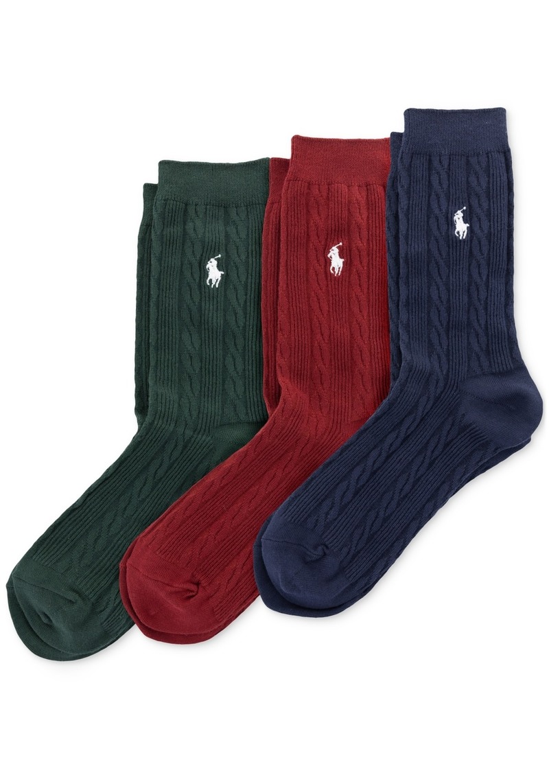 Ralph Lauren: Polo Polo Ralph Lauren Women's 3-Pk. Cable-Knit Crew Socks - Navy Assorted