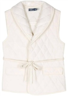 Ralph Lauren Polo Quilted Vest With Tie Belt In Natural Seeded