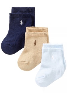 Ralph Lauren: Polo Ralph Lauren Baby Boys Embroidered Logo Crew Socks, Pack of 3 - Blue/Khaki/Navy