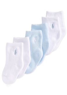 Ralph Lauren: Polo Ralph Lauren Baby Boys Full Terry Crew Socks, Pack of 3 - Blue/White