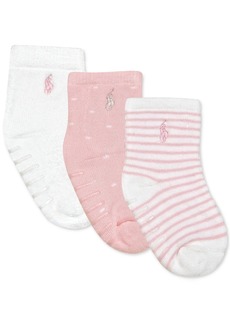Ralph Lauren: Polo Ralph Lauren Baby Girls Logo Cushioned Crew Socks, Pack of 3 - White/Pink
