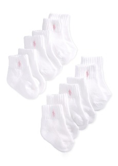 Ralph Lauren: Polo Ralph Lauren Baby Girls Quarter Length Low Cut Socks, Pack of 6 - White