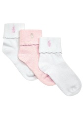 Polo Ralph Lauren Little Girls Scalloped Turncuff Three-Pack Socks - White/Pink