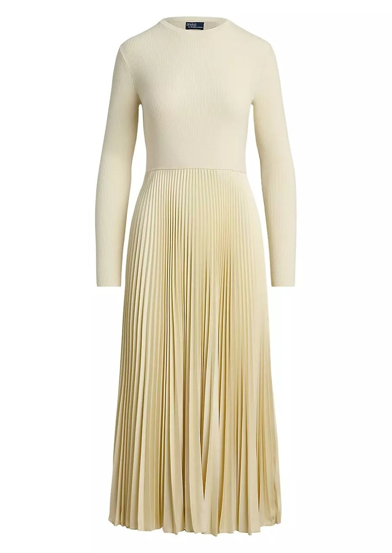 Ralph Lauren: Polo Rib-Knit Pleated Combo Midi-Dress