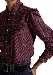 Ralph Lauren: Polo Ruffled Plaid Cotton Long-Sleeve Shirt