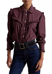 Ralph Lauren: Polo Ruffled Plaid Cotton Long-Sleeve Shirt