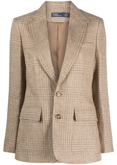 Ralph Lauren: Polo single-breated plaid-pattern linen blazer