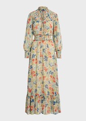 Ralph Lauren: Polo Smocked Floral-Print Flounce Maxi Dress