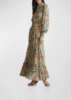 Ralph Lauren: Polo Smocked Floral-Print Flounce Maxi Dress