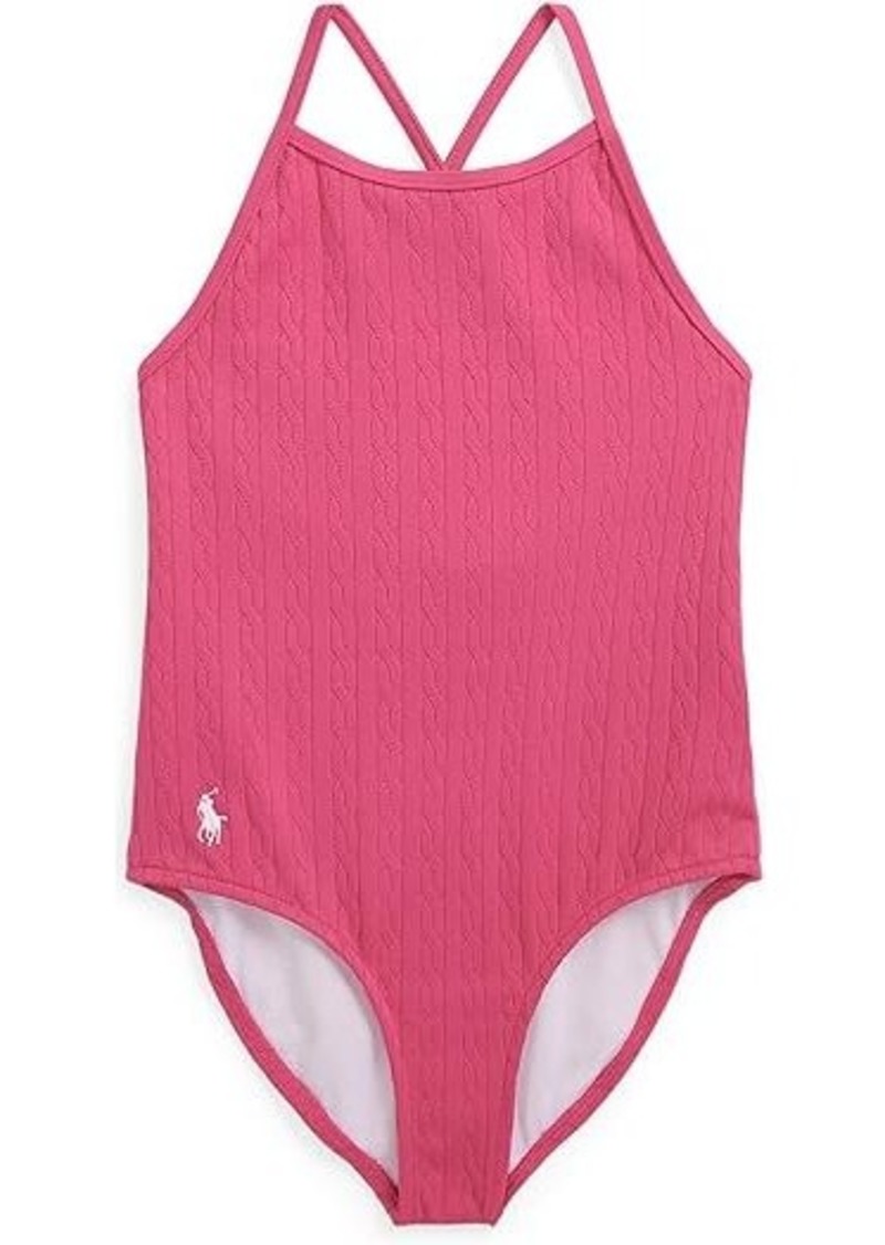 Ralph Lauren: Polo Stretch Jacquard One-Piece Swimsuit (Little Kid/Big Kid)