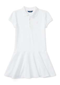 Ralph Lauren: Polo Toddler and Little Girls Cotton Mesh Stretch Shortsleeve Polo Dress - White