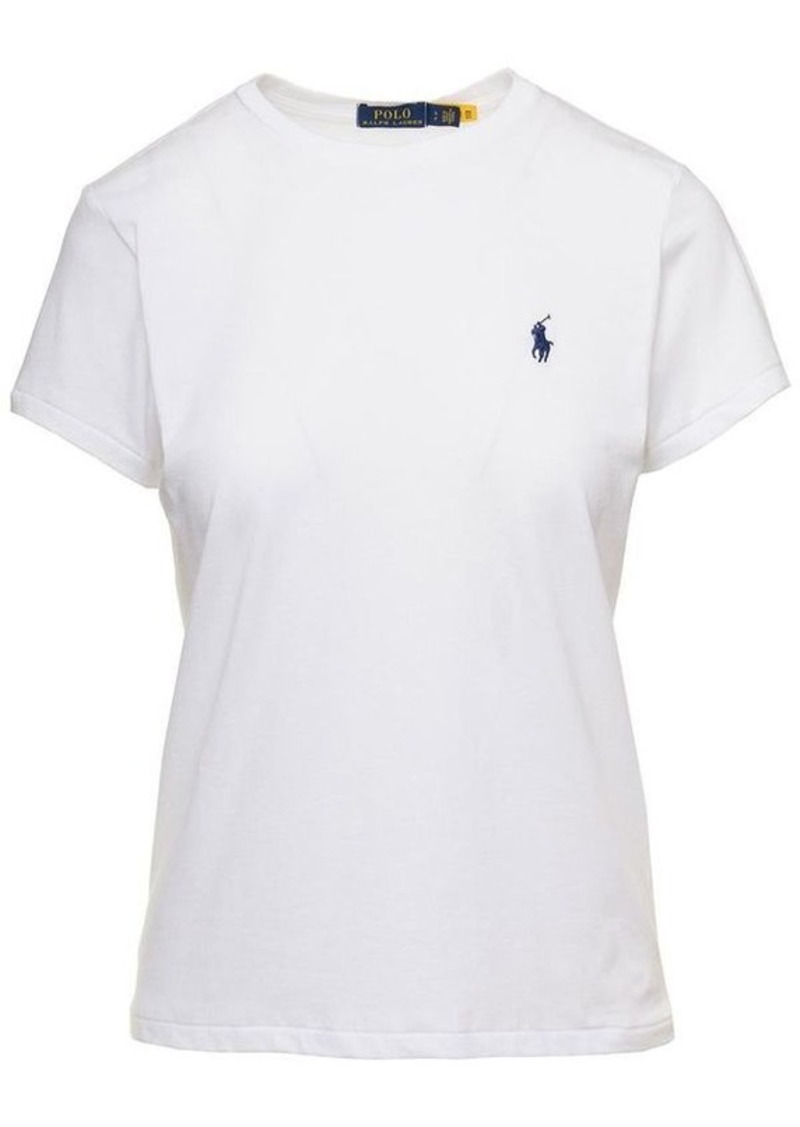 Ralph Lauren: Polo White Crewneck T-Shirt with Contrasting Logo Embrodery in Cotton Woman