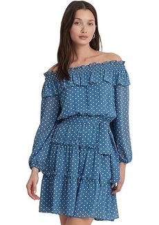 Ralph Lauren Print Georgette Off-the-Shoulder Dress