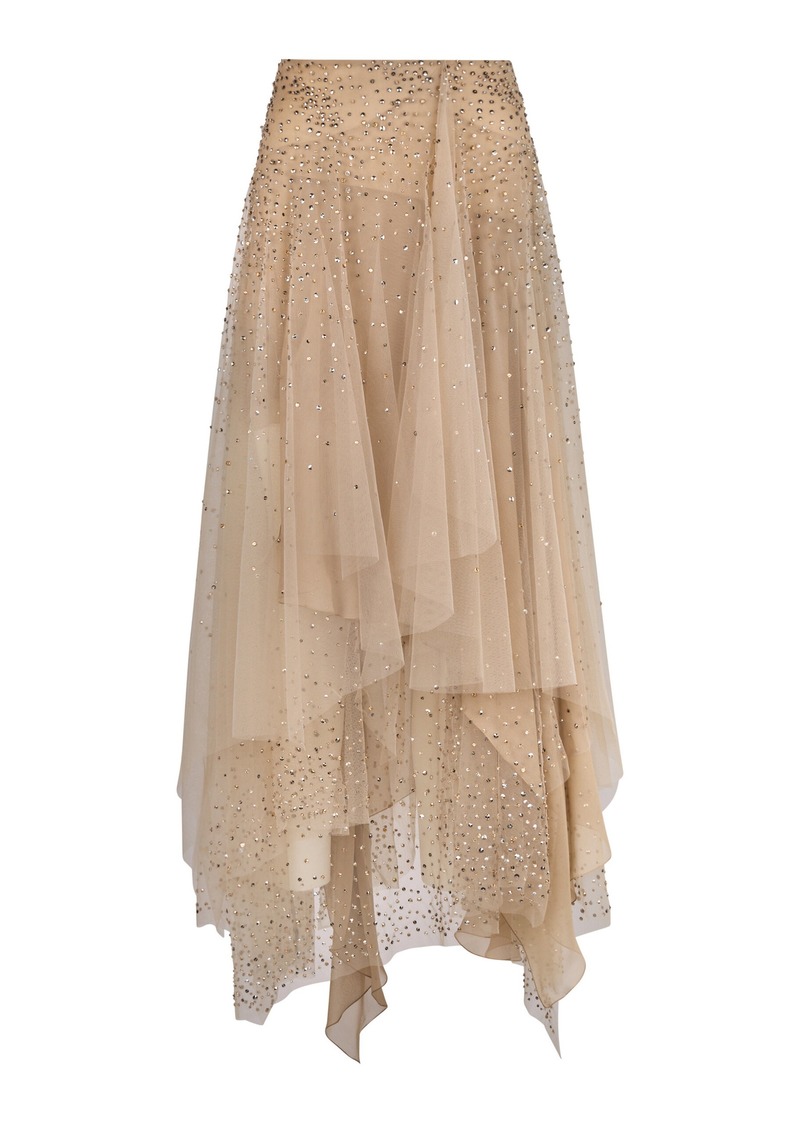 Ralph Lauren - Daniela Embellished Tulle Midi Skirt - Taupe - US 8 - Moda Operandi