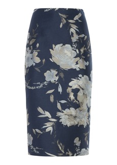 Ralph Lauren - Whitley Floral Linen Taffeta Midi Skirt - Blue - US 8 - Moda Operandi