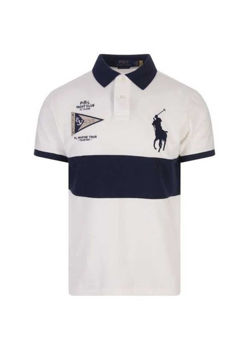 RALPH LAUREN and Navy Blue Polo Shirt With Big Pony and Nautical Graphics