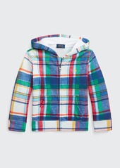 Ralph Lauren Childrenswear Boy's Madras-Print Fleece Full-Zip Hoodie  Size 2-4